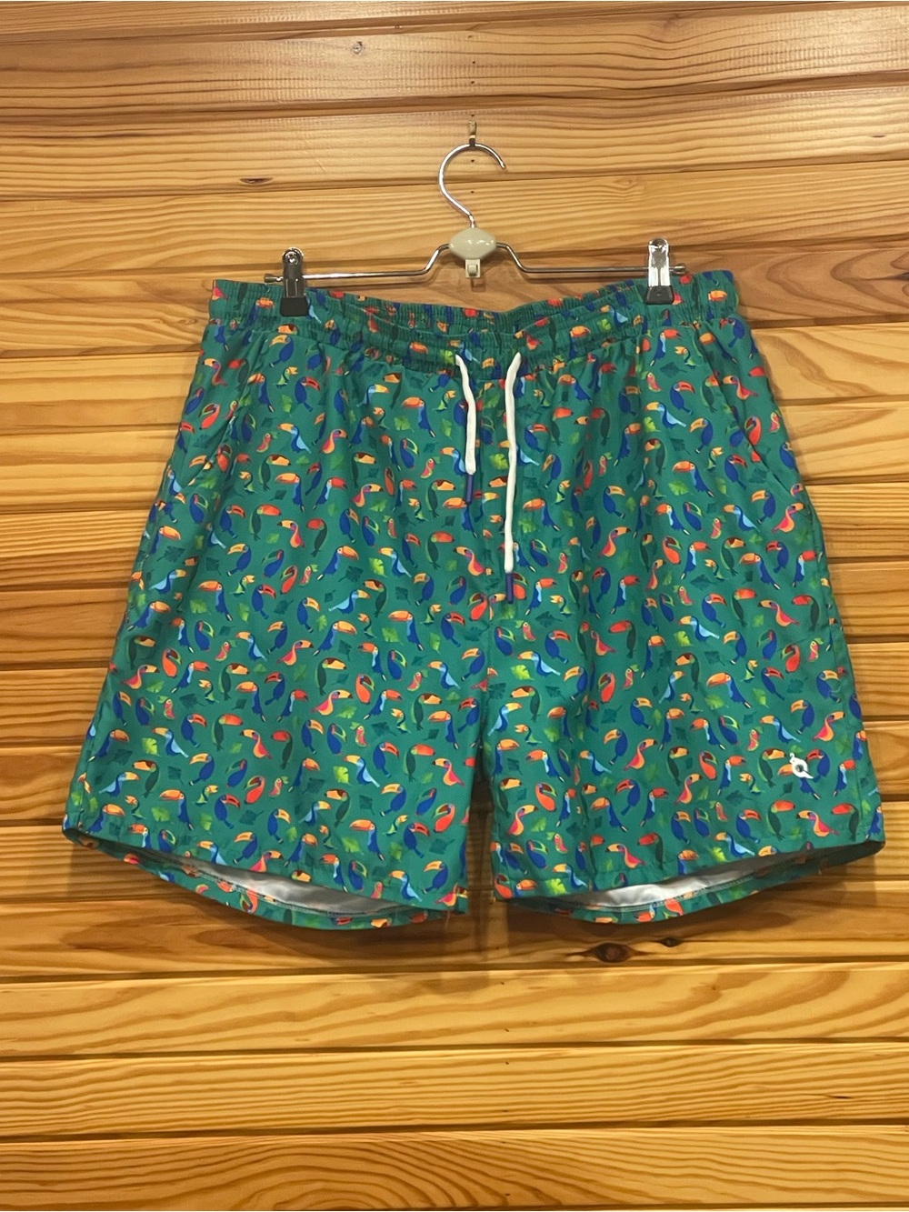 Green Toucan-Print Men's Swim Trunks with Drawstring